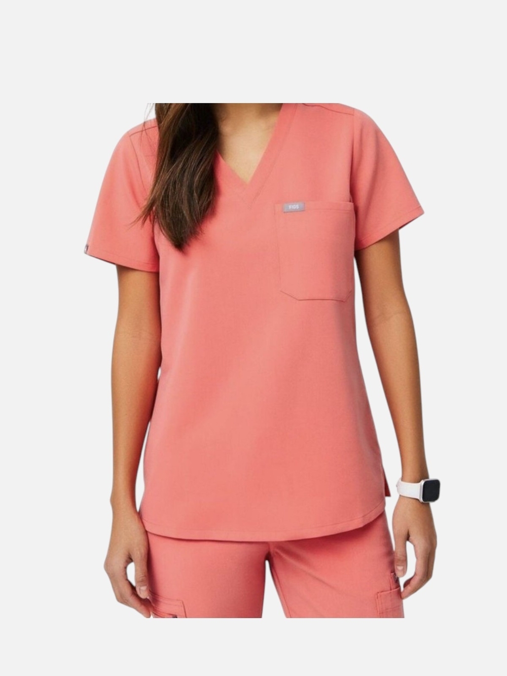 Figs Hot Coral Catarina Scrub Top